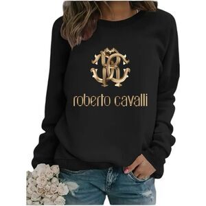 Roberto Cavalli Black Gold Logo Pullover Sweatshirt